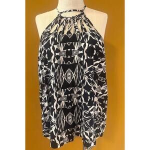 Jessica Simpson Blouse Top Womens XL Black White Geo Print Spaghetti Halter